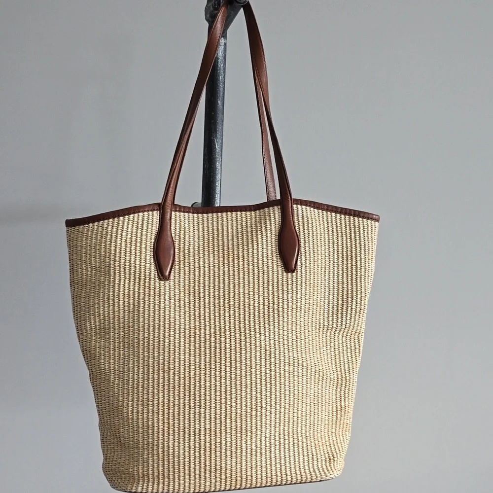 Madewell The Leather-Trimmed Straw Tote In Rustic Twig Multi - Picture 2 of 15